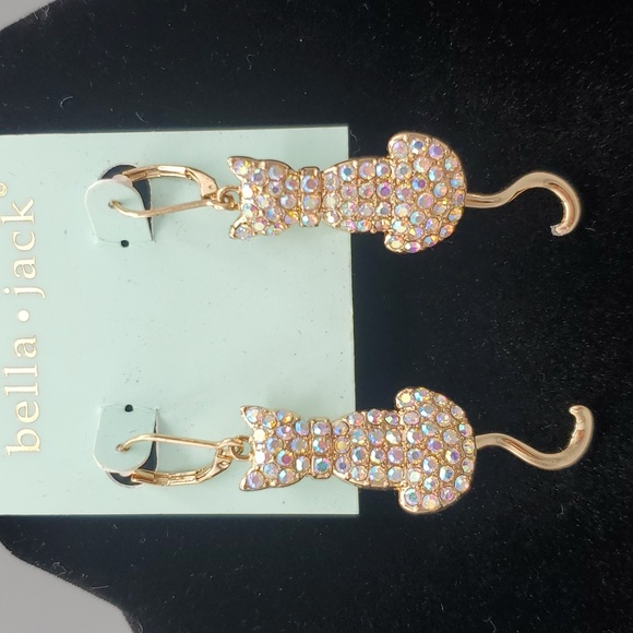 Bella Jack Kitties Rihnstones Drop Earrings - Picture 1 of 3